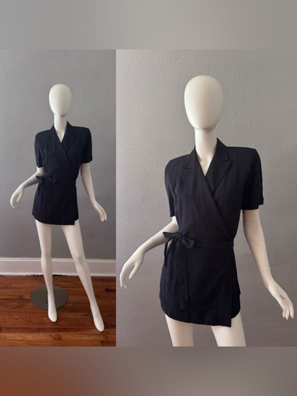 Vintage 80s Navy Blue Wrap VIRGO II Tunic Jacket Top L